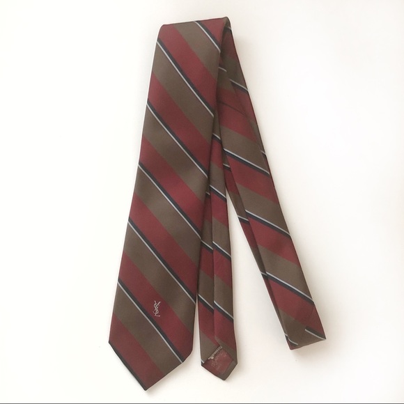 Yves Saint Laurent Brown Maroon Blue Striped Tie - Picture 4 of 4